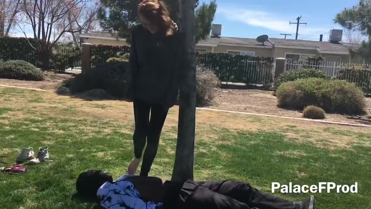 Tall Friend Jumping And Stomping Trample At The Park
